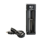 Hohm Tech School UNO Single Battery Charger Front View With USB Cable In The Box Contents