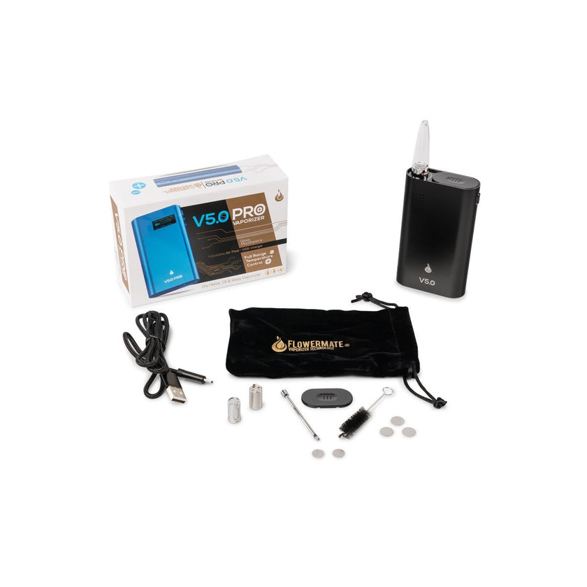 Lightly Used Flowermate V5 OS Vaporizer Black inside the box contents