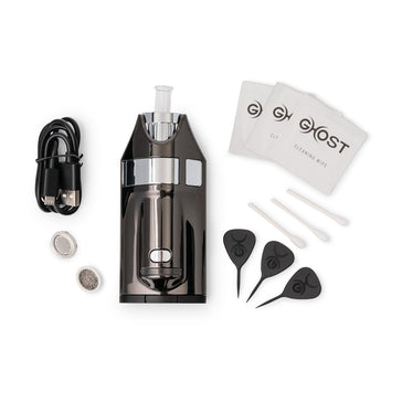 Lightly Used Ghost MV1 Vaporizer Black chrome in box contents