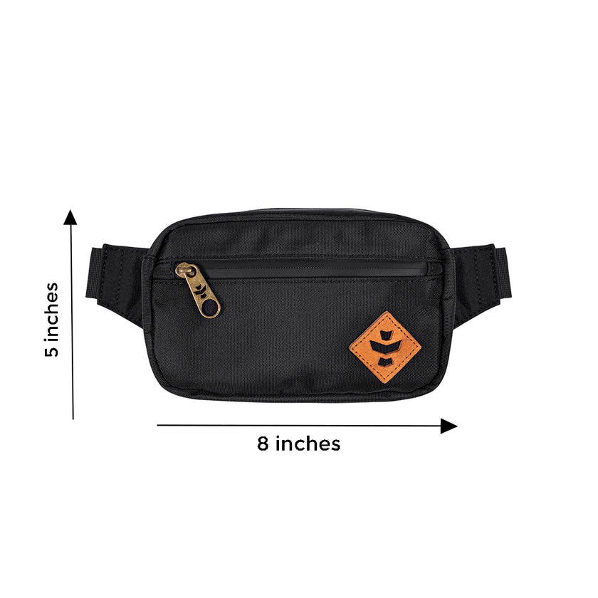Revelry The Companion- Smell Proof Crossbody Bag Black Front View Measure